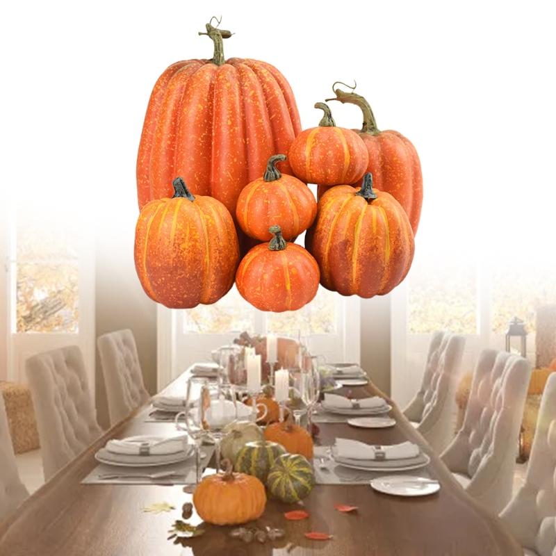 7pcs Artificial Pumpkins Assorted Fake Simulation Pumpkin for Halloween Thanksgiving Party Home Decoration