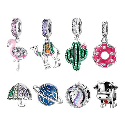 925 Sterling Silver Pink Sparkling Cz Flamingo Charms Bead For Jewelry Making Pendants Fit Original Charm European Bracelets