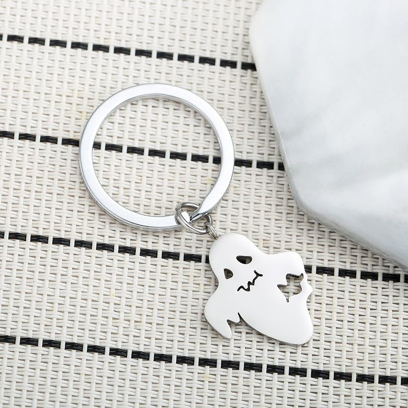 Cute Ghost Stainless Steel Keychain Cartoon Halloween Design Fashion Student Bag Charm Practical Daily Accessory