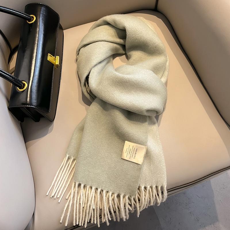 Gradual change color pure wool scarf women's winter versatile tassel long double-sided color large shawl dual-purpose new