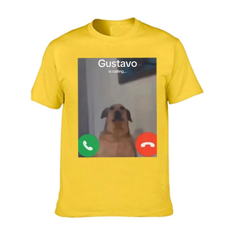 2026 Summer T Shirt Gustavo The Dog'S Funny Phone Call Graphic T-Shirt Black Casual Short Sleeve Round Neck Tee with Gustavo Is Calling