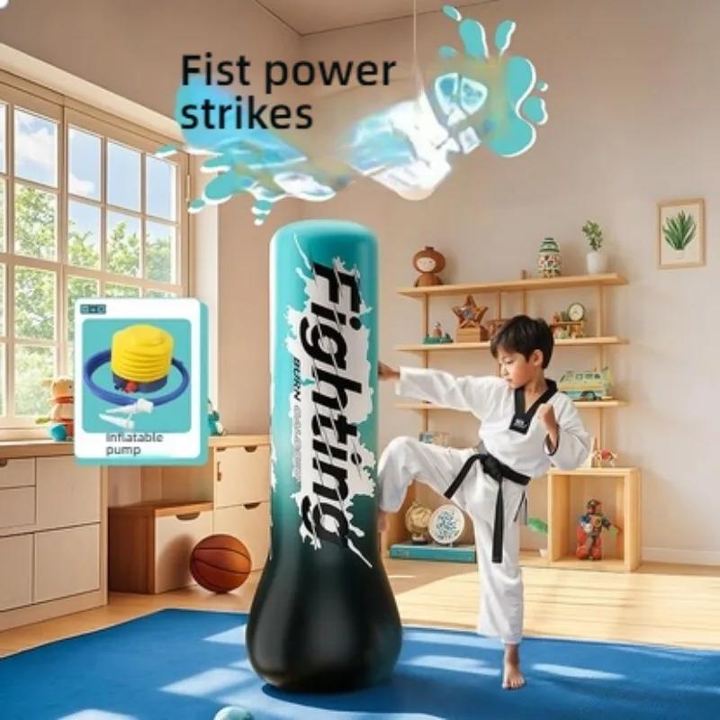 

Мешок для тренировок по боксу Регулируемый вес Надувная боксерская колонна Свободностоящий мешок для отработки ударов для практики каратэ тхэквондо синий