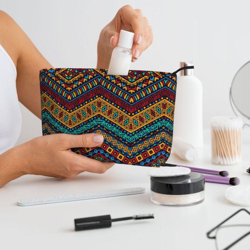 African Abstract Ethnic Tribal Travel Makeup Bag Small Waterproof Cosmetic Bag Women Purse Mini Portable Traveling Organizer