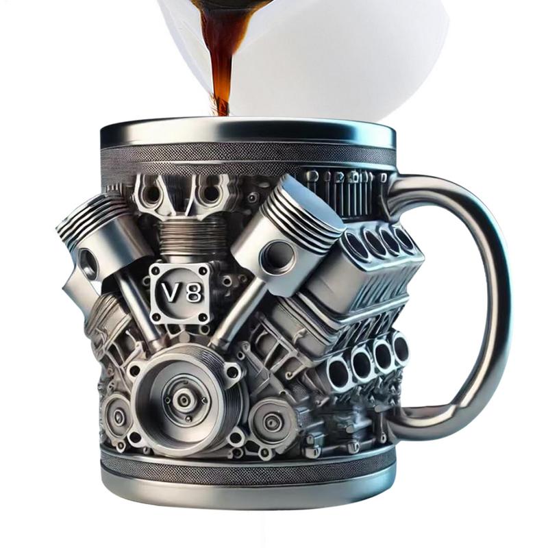 Stainless Steel Cup V6 V8 Engines Design Mug Durable & Stylish Rust-Proof Coffee Mug Perfect for Car Enthusiasts