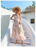 Women's Seaside Holiday Chiffon Printed Spaghetti Strap Long Beach Dress