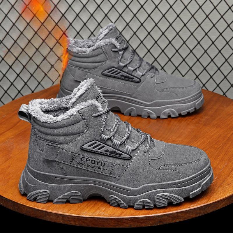 High-top Men's Fleece-lined Cotton Shoes, Casual Work Shoes for Men, Trendy Martin Boots, Cold-proof and Warm.