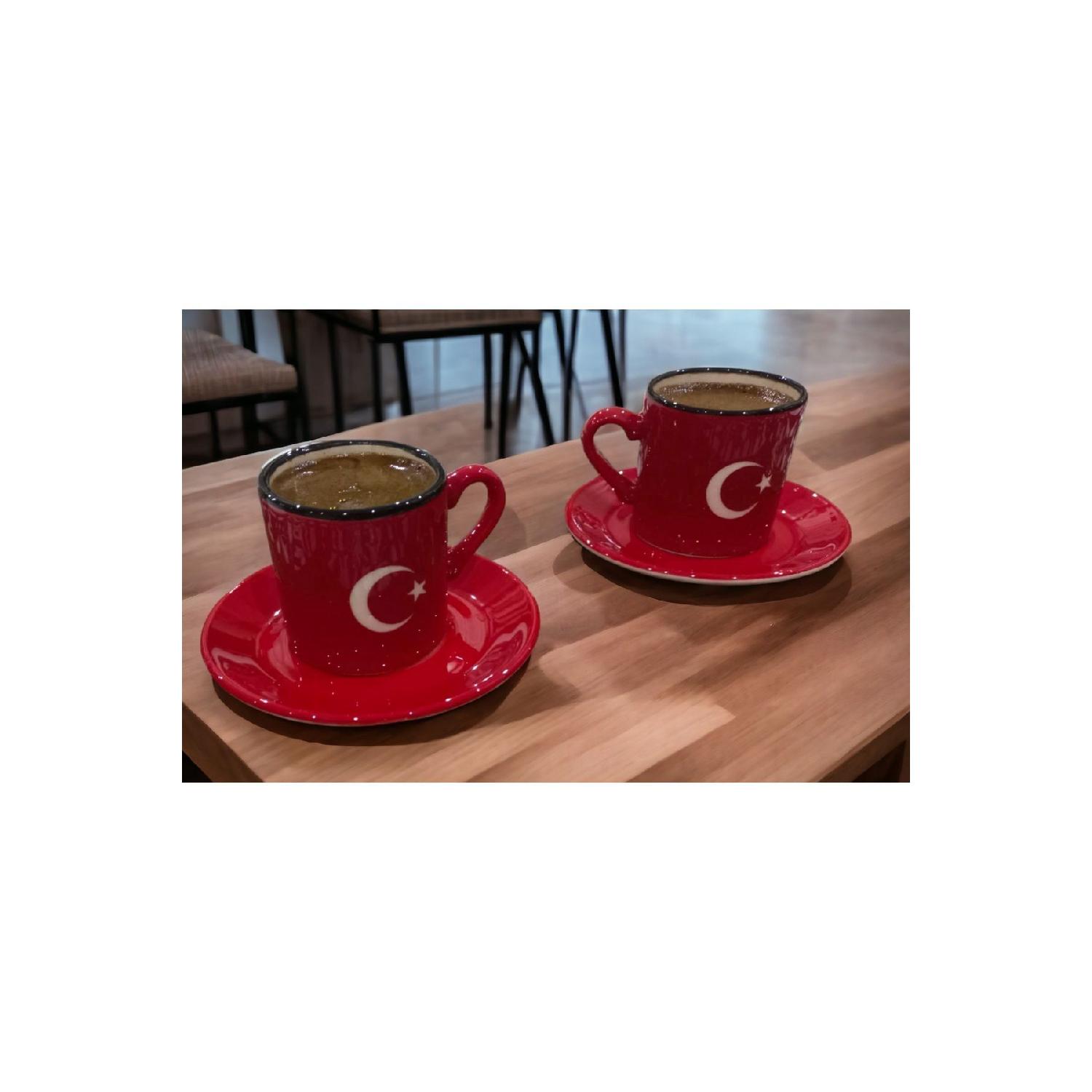 

Набор из 2 чашек, мотив турецкого флага, ручная работа, набор кофейных чашек из 4 предметов красный