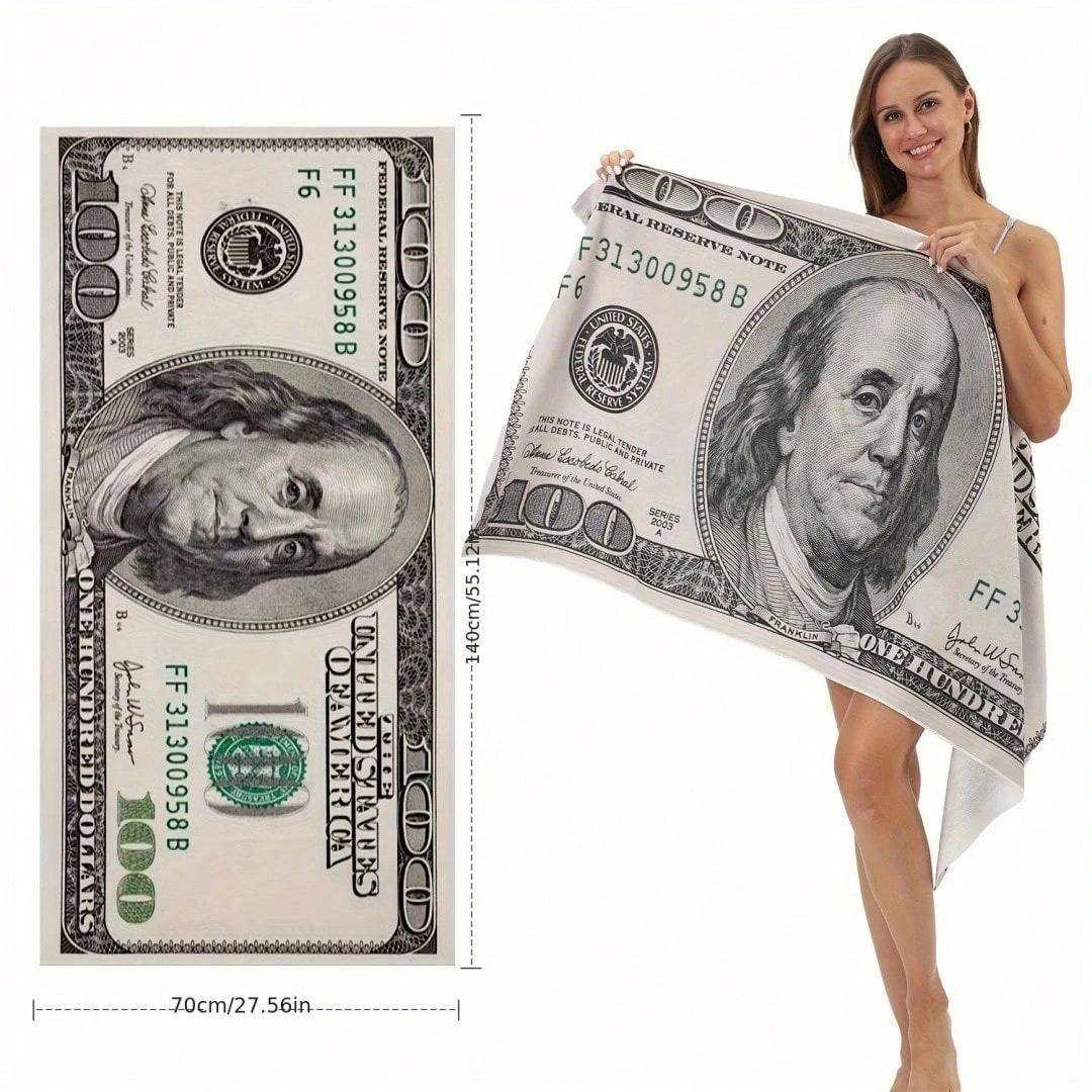 Ka Chen Muxi White Funny Dollar Bill Print Beach Towel Novelty Money Themed Bath Towel For Adults Pool Swimming Travel