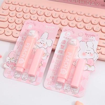 Peach Rabbit Push Pull Eraser High Elasticity Wiping Erasers Kawaii Correction Supplies  School