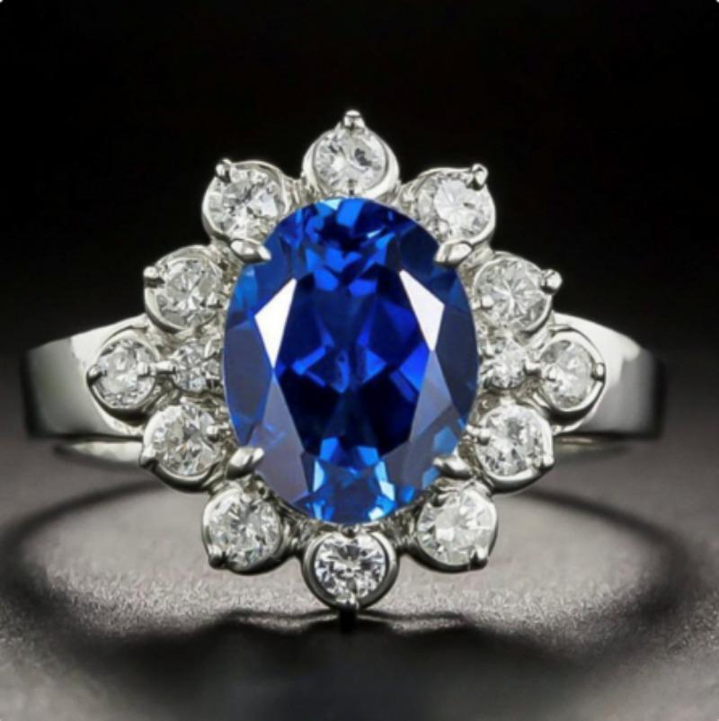 Schleifen Sie 3,2 Karat, um einen blauen Zirkonring zu kreieren, origineller Charme, Verlobungsring