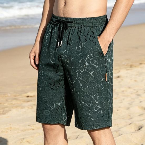 Men Shorts Mid-rise Elastic Waistband Athletic Shorts with Drawstring Pockets Printing Wide Leg Summer Beach Casual Shorts