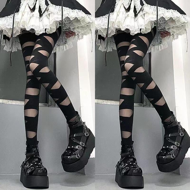Gothic Lolita Sexy Cross Strap Strümpfe Samt Frauen Strumpfhosen Bottom Strümpfe Mädchen Strumpfwaren Bandage Design Punk Cosplay