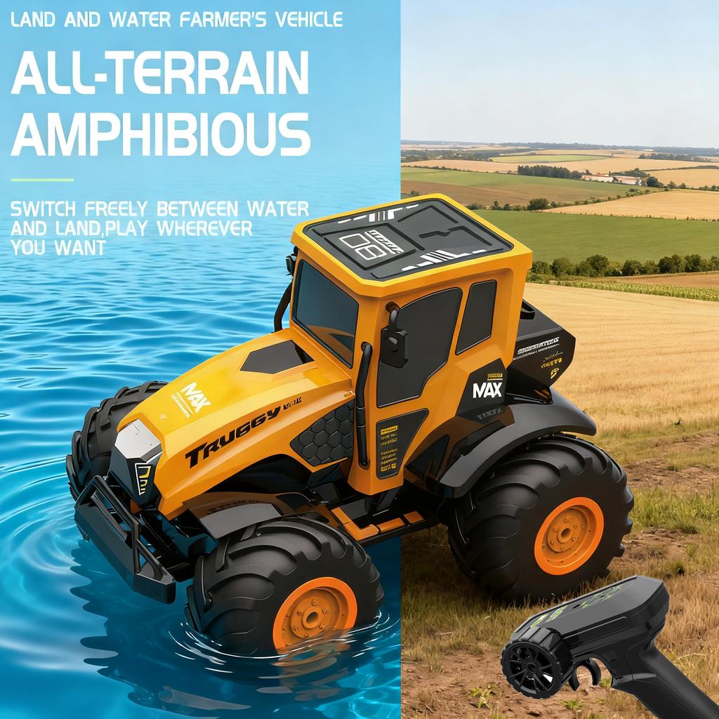 Non-Toxic Rc Amphibious Farming Truck 1/14 Car Tractor Trailer Waterproof Farm Cars Miniature Farmer Model Toy For Children Christmas Gift
