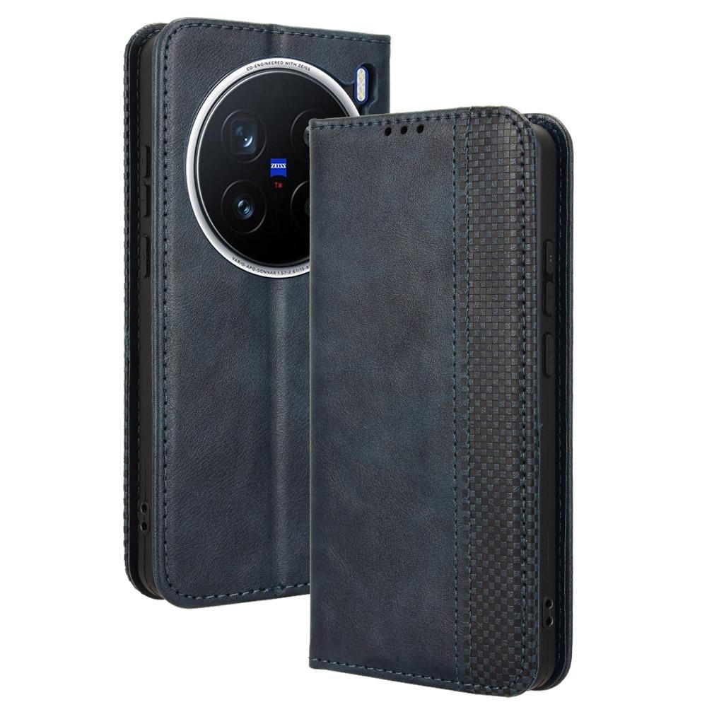 

Для vivo X200 Pro 5G кожаный чехол-кошелек подставка ретро текстура чехол для телефона Blue