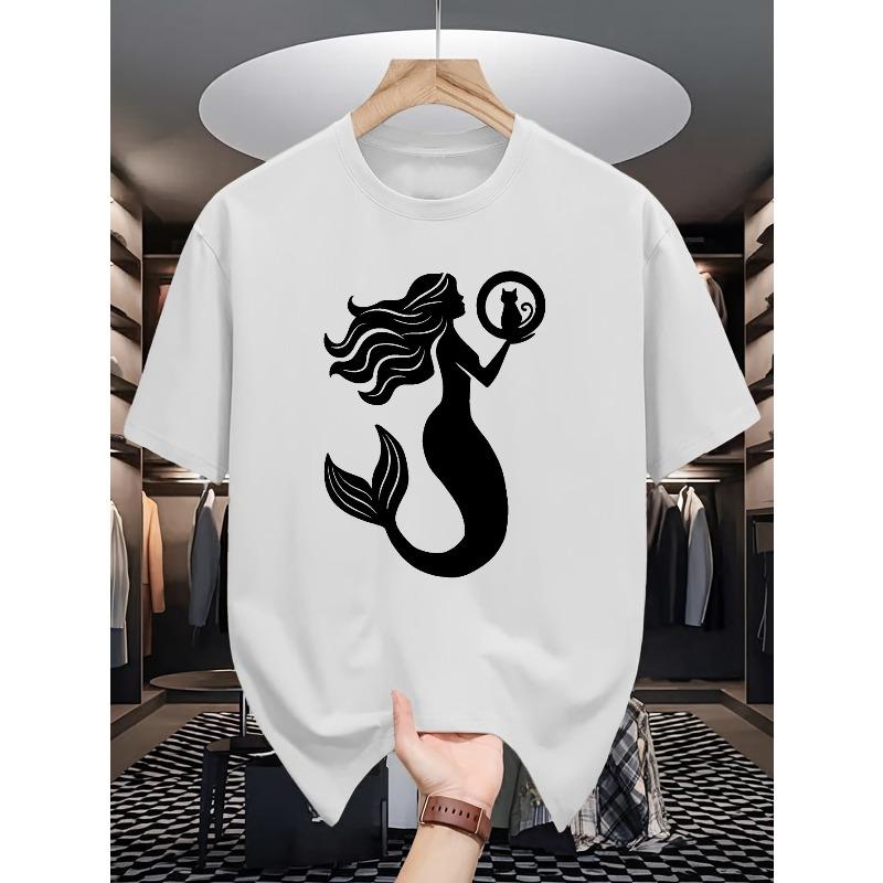 European sizes Mermaid Men s Summer Short-sleeved T-shirts, Fashionable and Trendy Printed Men s Bottoming Shirts S