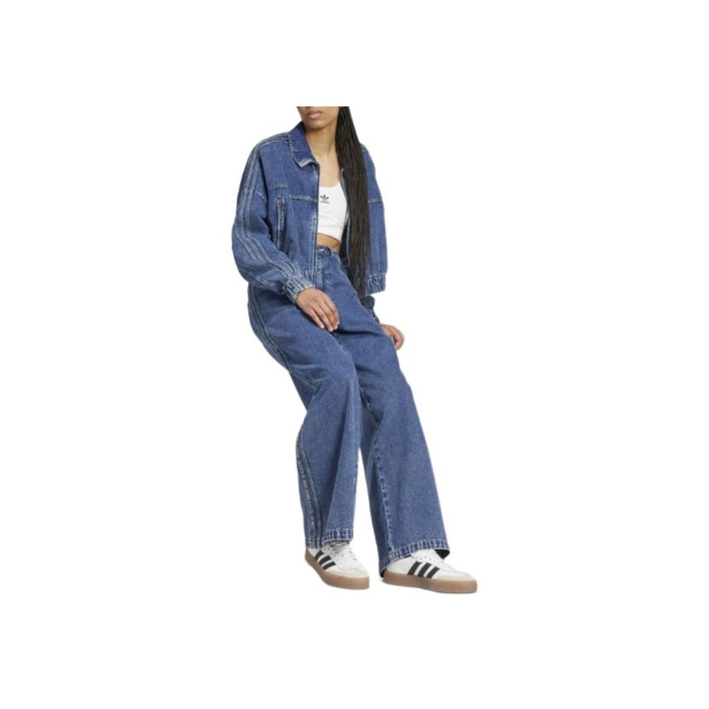 adidas Originals Premium Essentials Jeans a Gamba Larga Vita Alta Chiusura con Zip Logo Ricamato Donna Jeans Blu IW5760