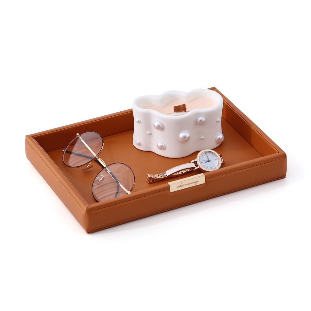 Nordic Desktop Storage Tray Leather Decorative Vanity Tray Watch Holder Perfume Tray  Bedroom
