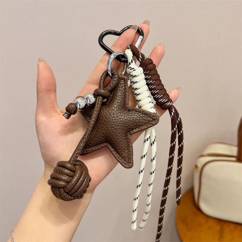 PU Leather Star and Ball Pendant Love Heart Ring Keychain Women Bag Decoration Backpace Accessories for Daily Use or Party Gifts