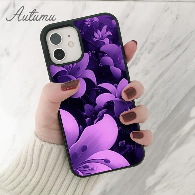 Purple Flower Phone Case for iPhone 11 12 13 14 Pro Max Mini X XR XS SE 2020 5 6S 7 8 Plus Samsung Galaxy S21 S22 Cover Shell