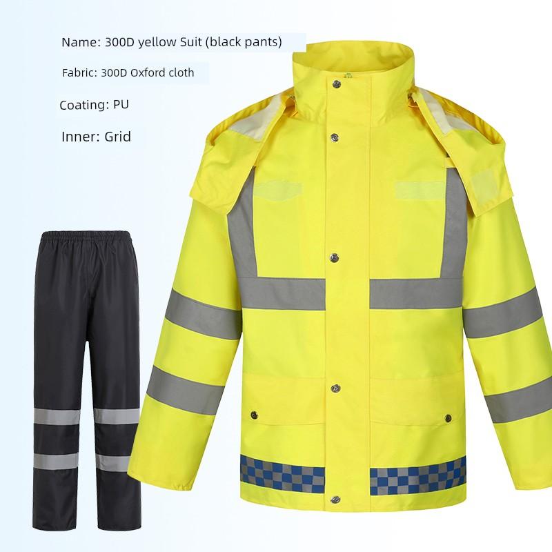 Outdoor Fluorescent Yellow Raincoat Suit Men's and Women's Traffic Road Administration Reflective Warning Separates Rain Pants New Safety Warning Suit