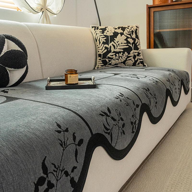 Medieval Retro Special-shaped Chenille Sofa Cushion 2025 New Light Luxury High-end Fixed Non-slip Leather Sofa Seat Cushion