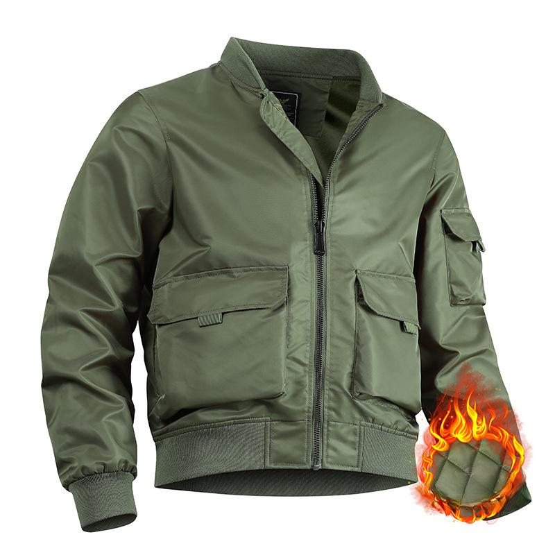 Autumn and Winter Flight Jacket Men's Multi-bag Work Baseball Uniform Tactical Jacket Tough Motorcycle Cotton Jacket Men