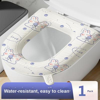 4 Seasons Universal Waterproof Toilet Seat Cover with Lovely Printed Design - Paste Type Toilet Seat Cover