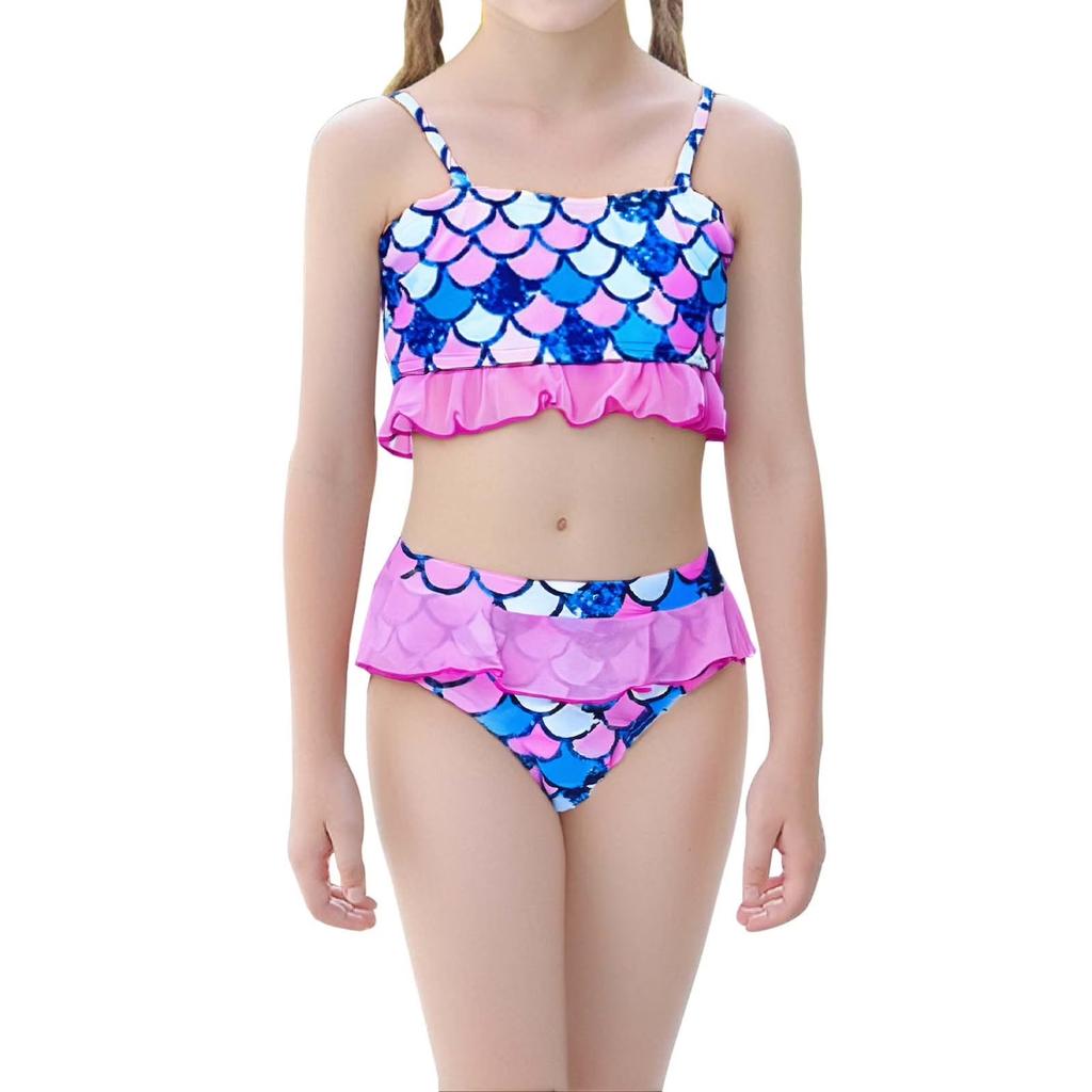 Girls Two Piece Bikini Set Swimwear Tankini Top with Adjustable Straps and Ruffle Detail Bottoms for Beach Pool Water Activities