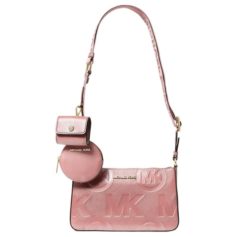 MICHAEL KORS Jet Set Logo embossed gold hardware Pebbled leather Shoulder crossbody bag Women s Pink золотой