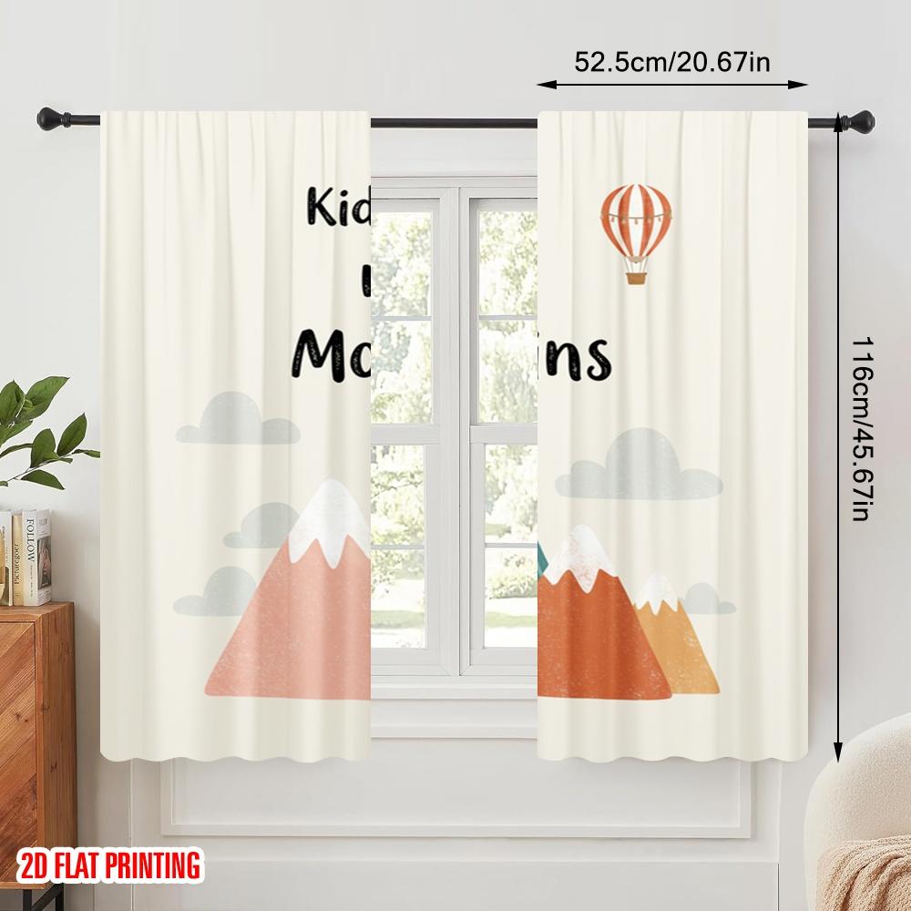 2pcs 2D Flat Printing Window Curtains Inspirational Mountains Adventure Quote Polyester Without Electricity Seasonal Party &