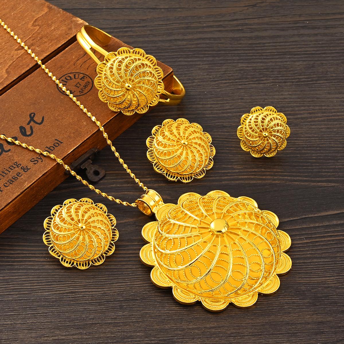 

Ефіопський циркон набори Дуже великі сережки-підвіски Кільця Браслет Африканський Еритрейський Весільний Заручинний Хабеша Етнічний resizable