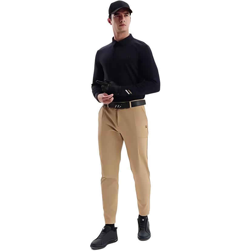 Fila Golf Series Logo Design Versatile Knitted Long Sleeve Polo Shirt Men Tops Deep-Black A11M515204F-BK