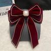 Cute Cloth Red Velvet Bow Hair Clip Rhinestone Wine Red Bowknot Spring Clip Pearl Hair Claw New Year Hairpin Women