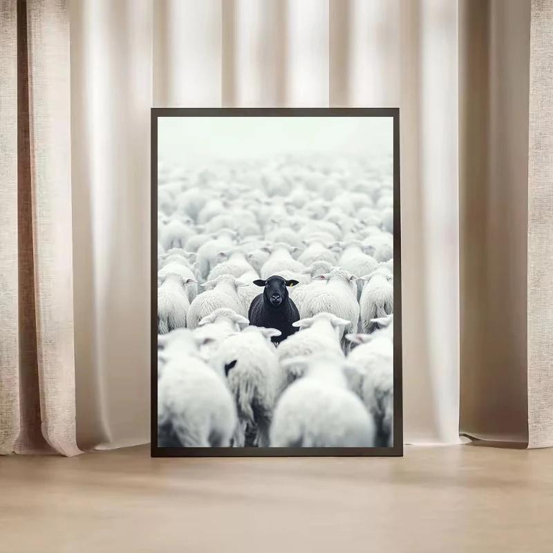Poster su Tela Pecora Nera, Decorazione Artistica Stile Classico Retrò, Decorazione da Appendere a Parete Senza Cornice Stampa Opera d'Arte Dipinta, Decorazione per la Casa