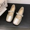 Rhinestone empty Mary Jane shoes women's 2025 summer new versatile thick heel high heels retro buckle single shoes