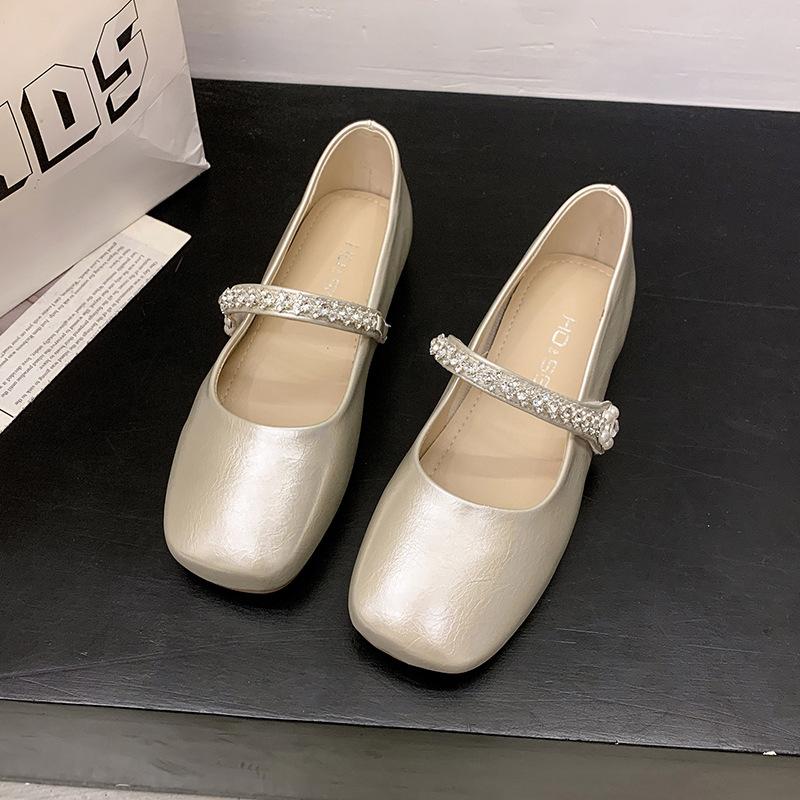 Rhinestone empty Mary Jane shoes women's 2025 summer new versatile thick heel high heels retro buckle single shoes
