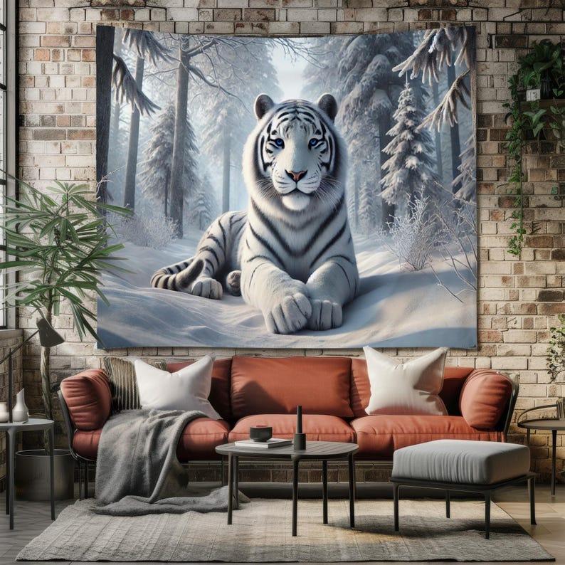 White Tiger Snow Forest tapestry 75x100 чёрный