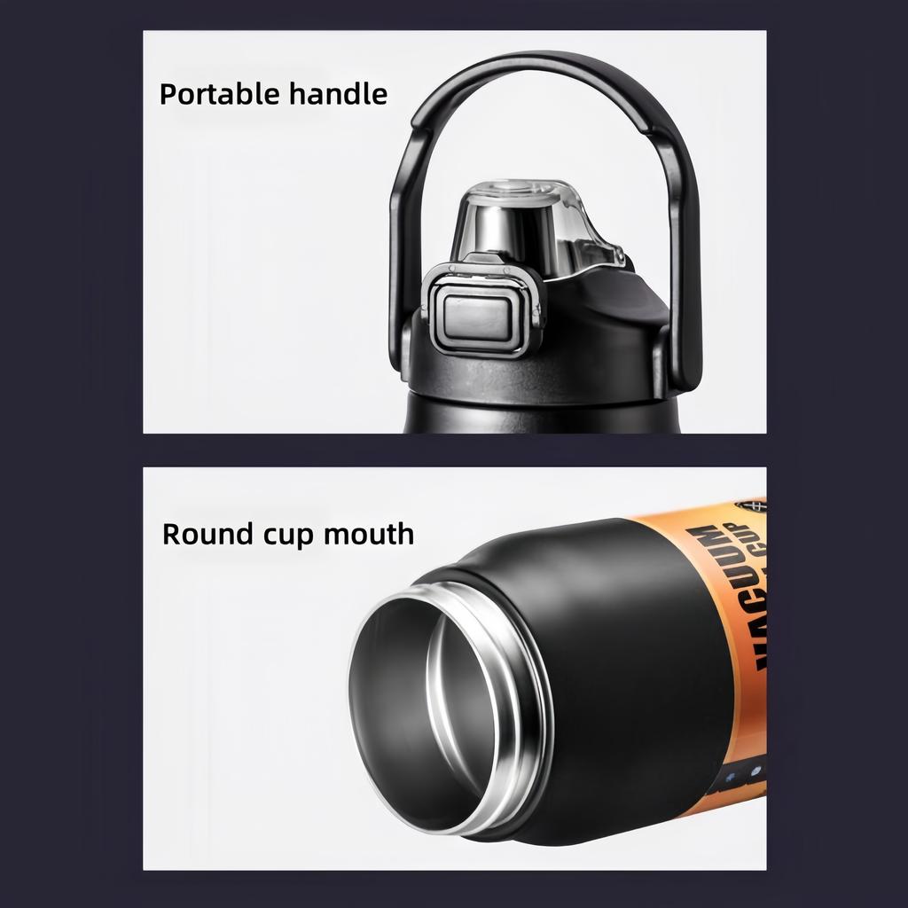 1000ML/1500ML Isolierte Edelstahl-Wasserflasche mit Griff BPA-frei Tragbarer Thermobecher Thermoskanne Hält Kalt & Warm