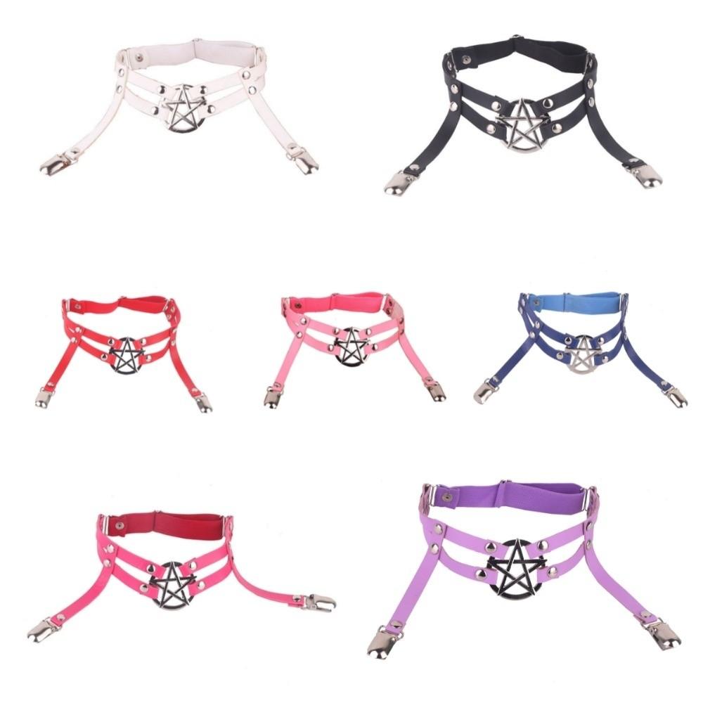 Punk Suspender Stockings Clip PU Leather Garter Belt Cool Pentagram Leg Strap  JK Accessory