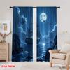 Flat Printing Window Curtains Moonlit Ship Polyester Without Electricity Family Party Decoration Suitable Home Curtain Set Of 2 Made Washable