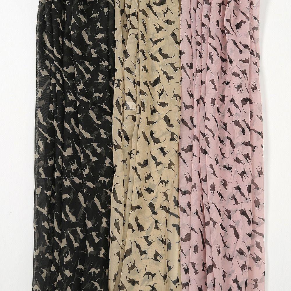 Geschenk Cartoon Katze Bedruckter Schal Damen Mädchen Kätzchen Schal Schal Trendiger Chiffonschal