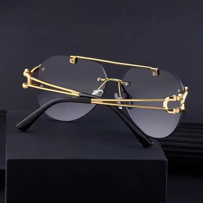 Non-polarized Rimless Punk Cheetah Decoration Sunglasses for Men Square Frameless Gradient Black Classic Rectangle Sun Glasses