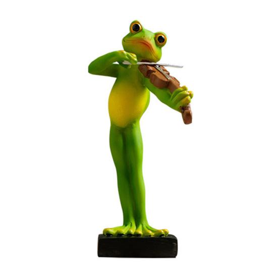 Musical Instrument Frog Figurine Cello Violin Saxophone Bass Frog Statue Resin Sculpture