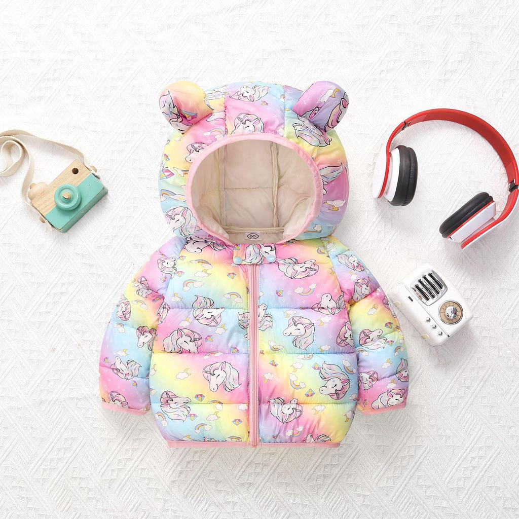 Children's Lightweight Autumn/Winter Cartoon Down Cotton Jacket for Boys and Girls - Small/Medium, Thickened Outerwear.
