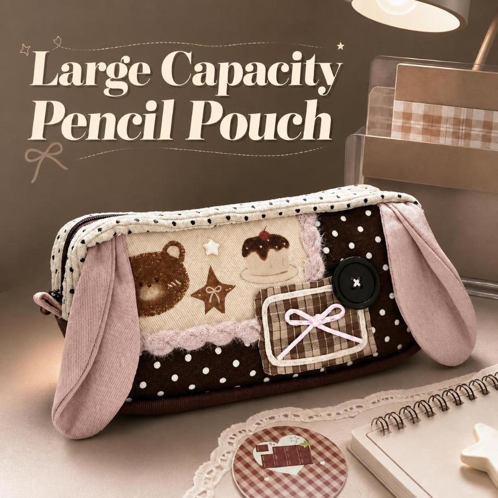 Handmade Rabbit Ears Pencil Pouch Large Capacity Cute Pen Storage Case School Student