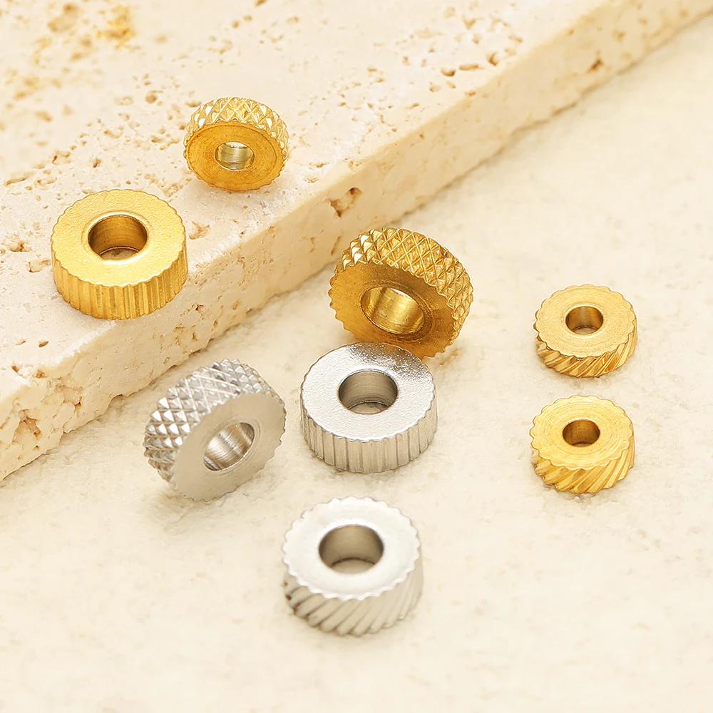 20Pcs Stainless Steel Gold Texture Flat Spacer Beads Loose Bead for DIY Bracelet Necklace Jewelry Making Charm Finding 4/5/6/8mm