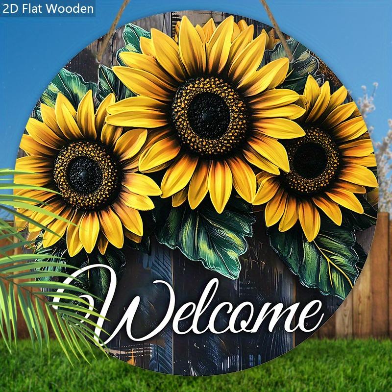 Rustic Wooden Welcome Sign with Sunflowers Pattern - Charming Decorative Plaque  - Ideal for Farmhouse, Front Door Decor - Party Decoration