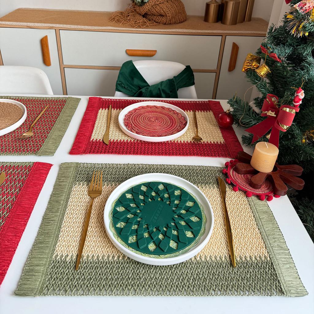 Christmas Day Paper Placemat Ins Wind Paper Rope Woven Decorative Mat Wedding Hotel Paper Braided Striped Heat Insulation Plate Mat