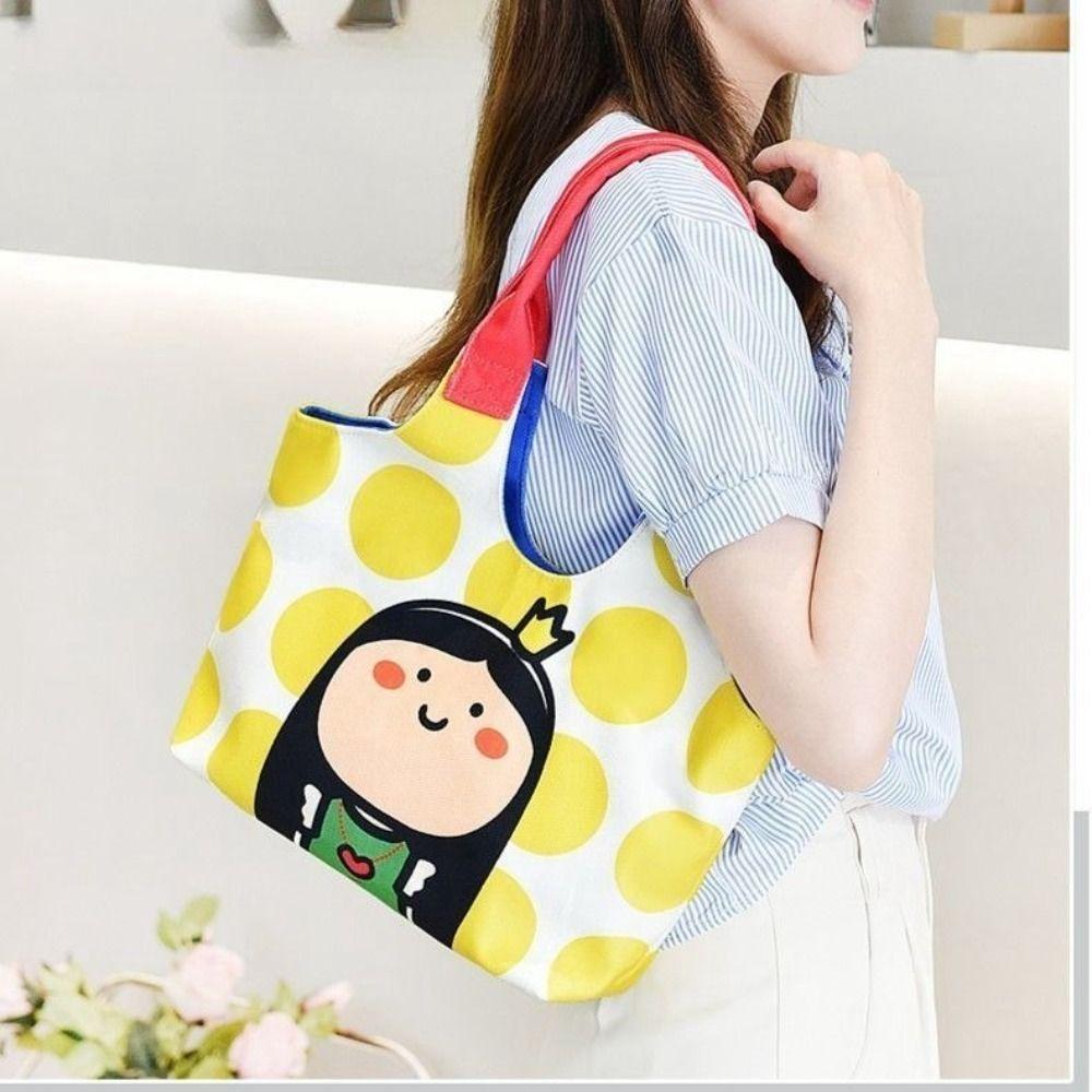 Fashion Cute Print Women's Cartoon Handbag Portable Durable Shoulder Bag Shell Bag Canvas Bag Travel Fabric Handbag