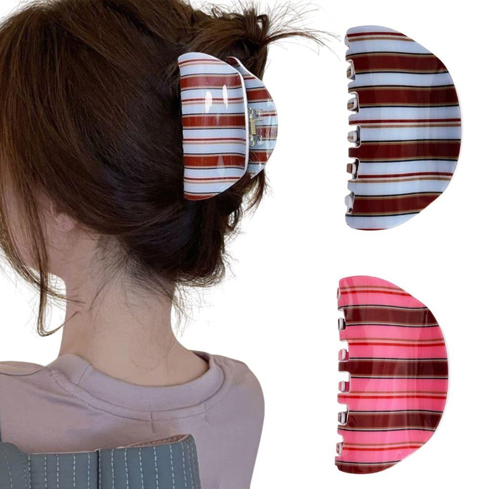 Fashion Stripe Design Acetate Hair Claw Strong Hold Semicircle Shark Clip Elegant Minimalist Hair Clip Back-Head Updos